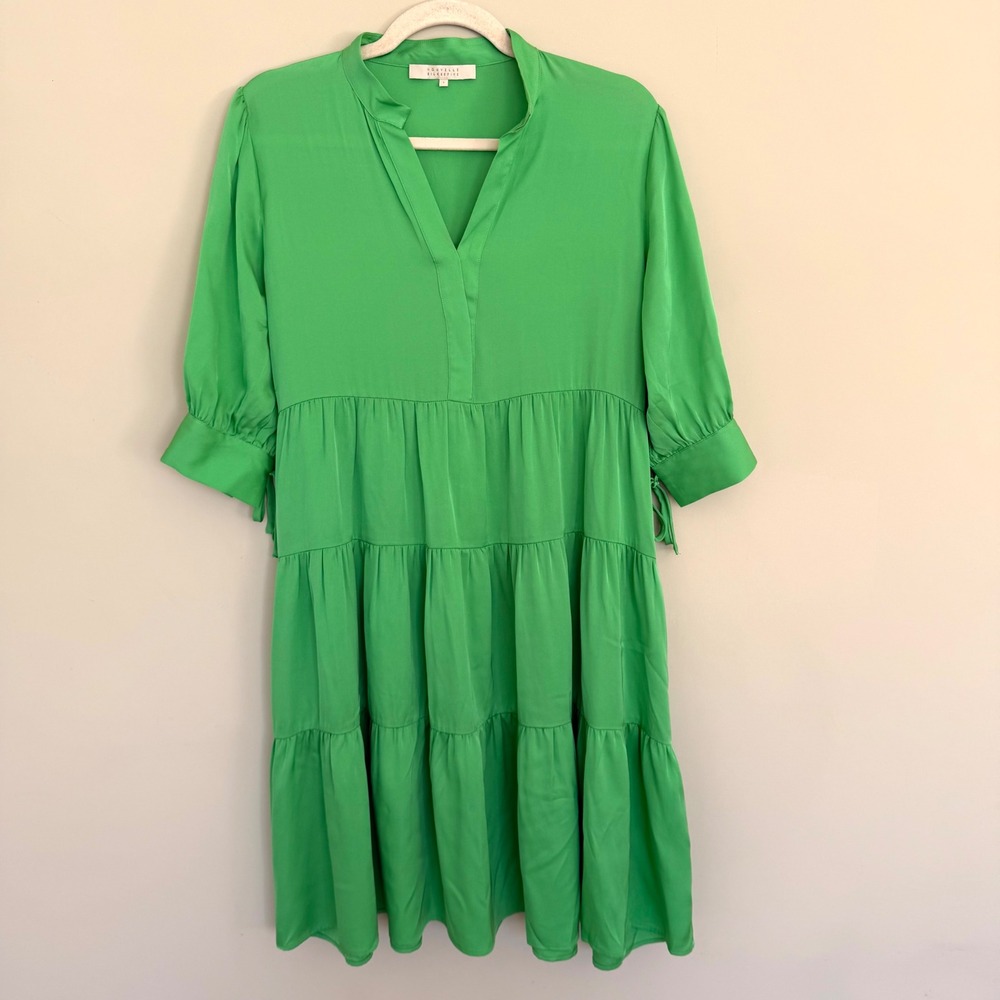 Nouvelle Silk95Five Khaya Dress S Gren Tiered Washable Silk Popover $595